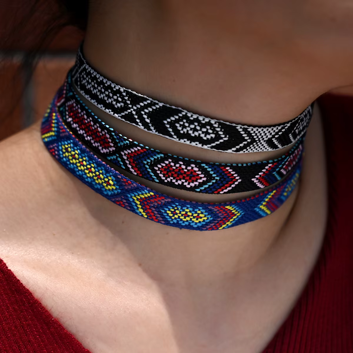 Collier ras du cou Boho en macramé tissé à la main