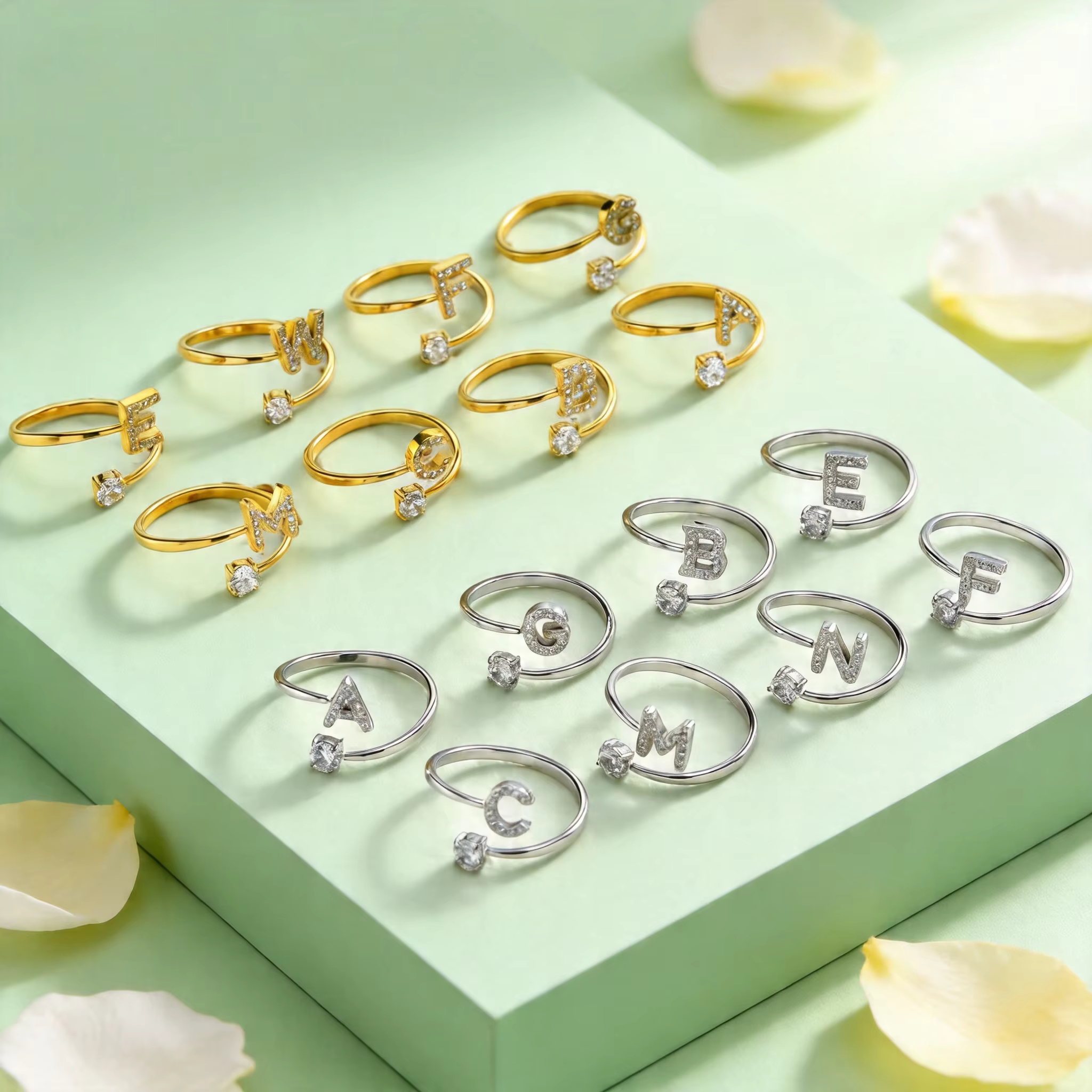 Bagues Chic en Zircon avec Initiale A-Z pour Femmes et Filles