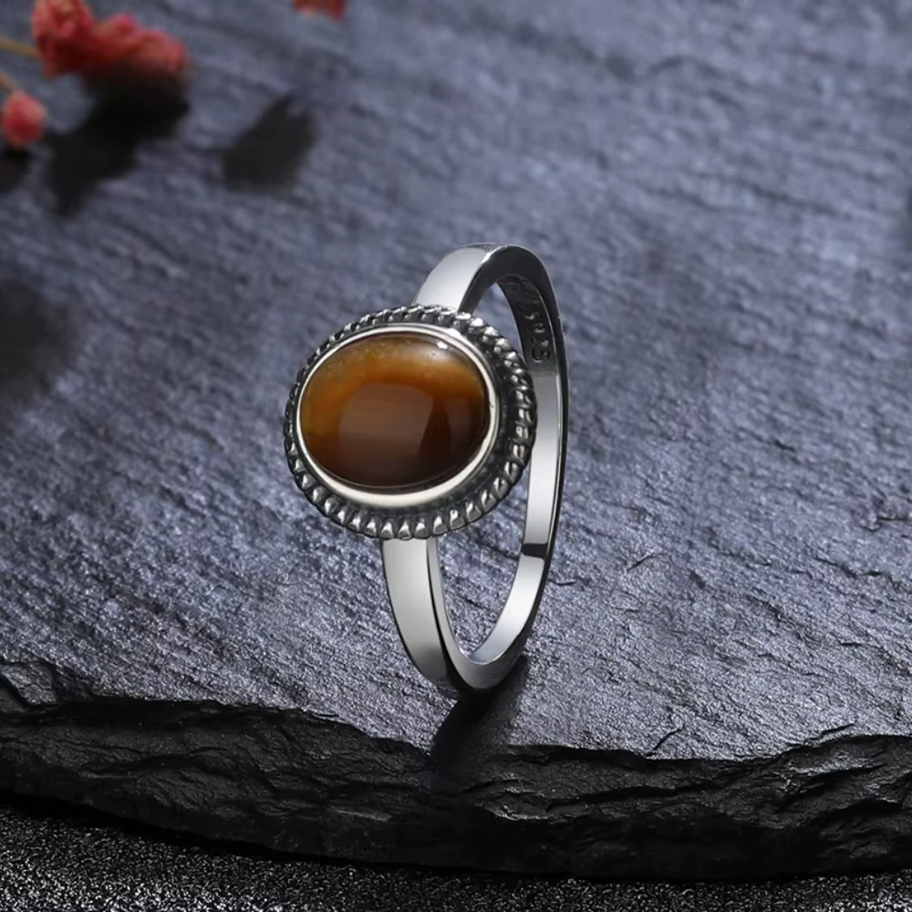 Bijoux en argent, anneaux simples en œil de tigre ovale 8x10MM
