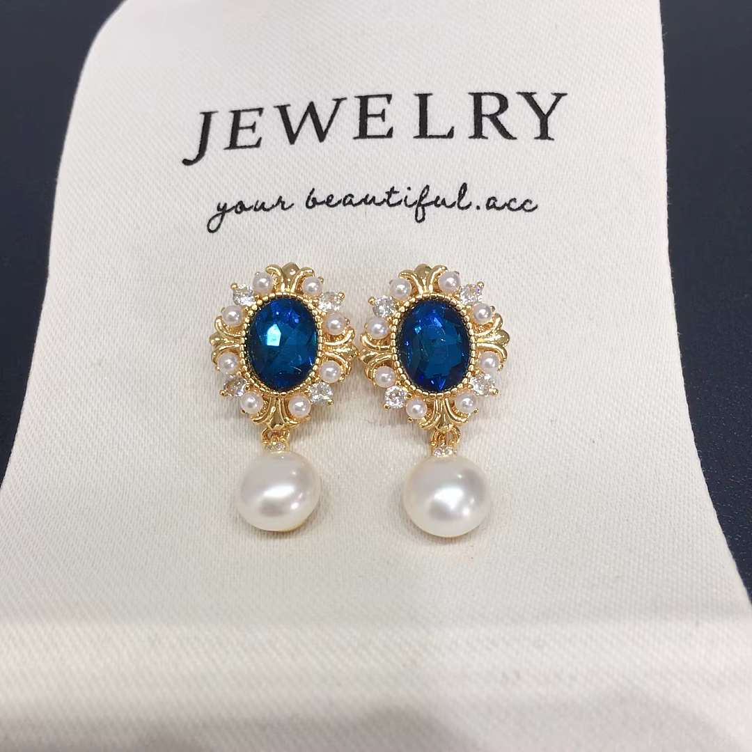 ZHBORUINI boucles d'oreilles en perles d'eau douce 7-7.5mm bleu foncé Zircon rétro bijoux de mode pour les femmes belles