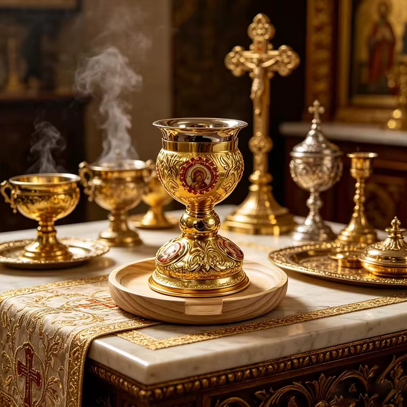 Ensemble d'autel orthodoxe en métal doré