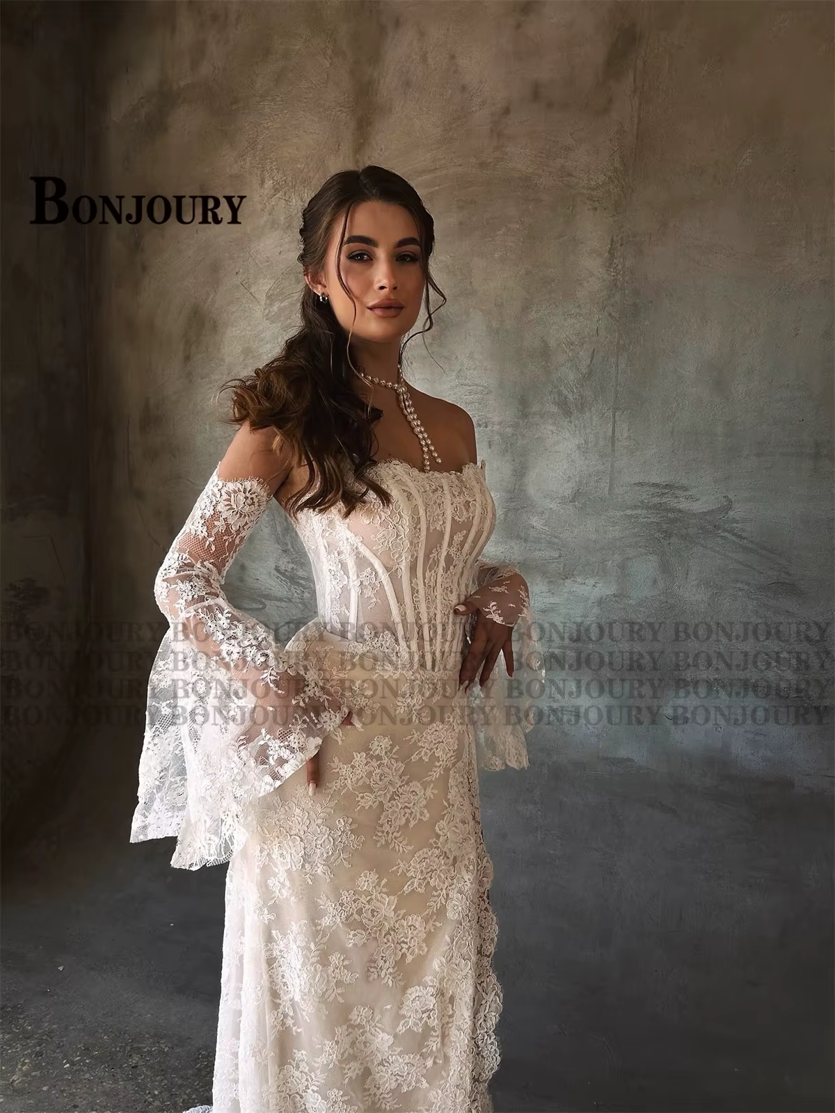 BONJOURY Vintage robes De mariée pour les femmes avec Appliques haute fente sirène