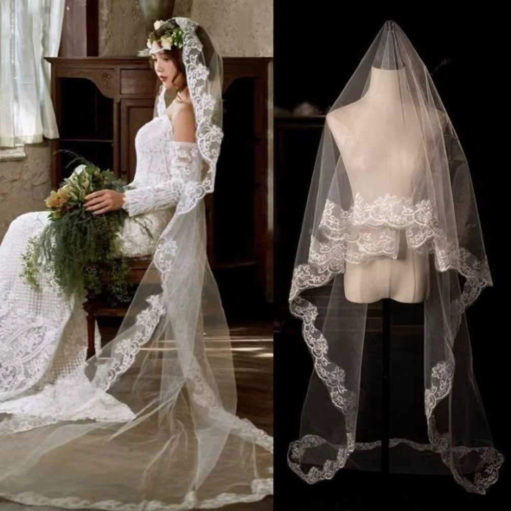 Voile de mariée en dentelle à fleurs