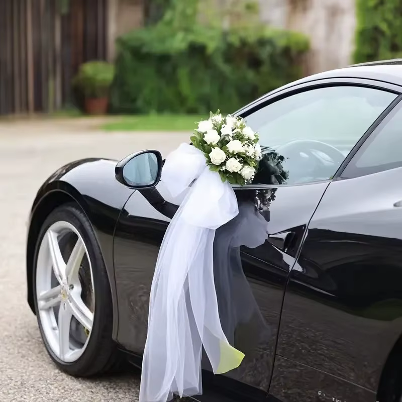 8 pièces Nœuds de voiture en tulle pour décoration de mariage