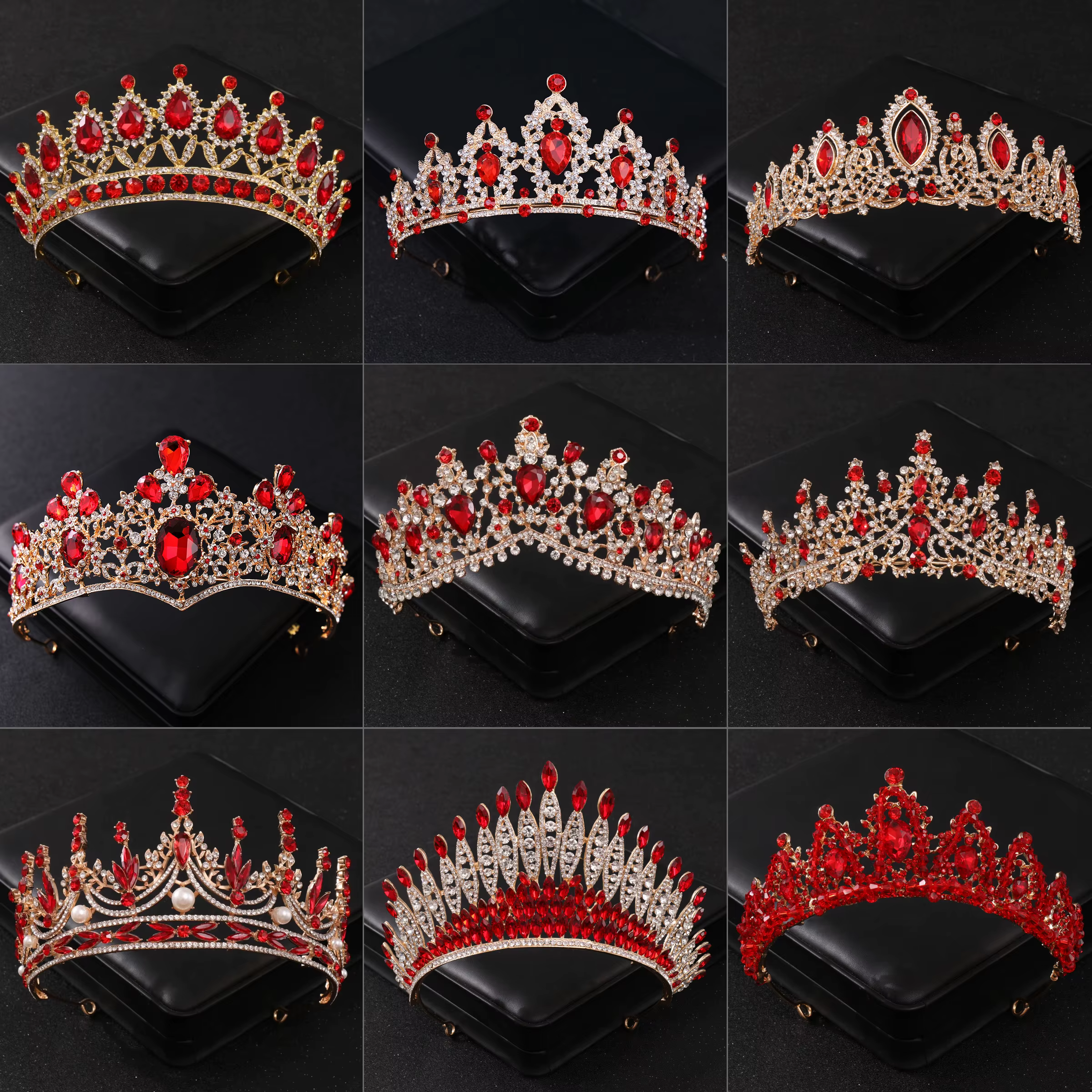Couronne de mariée en cristal rouge baroque