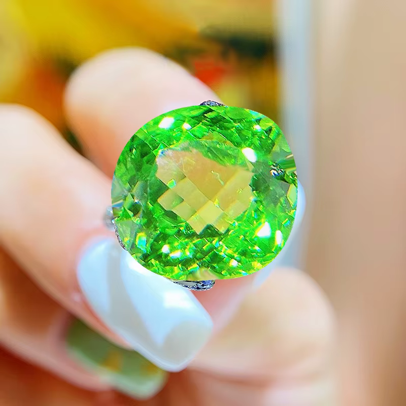 Bague en tourmaline simulée verte brillante pour femme