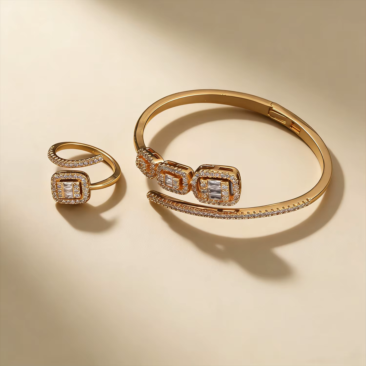 Ensemble de bracelet et bague en zircone pour femme