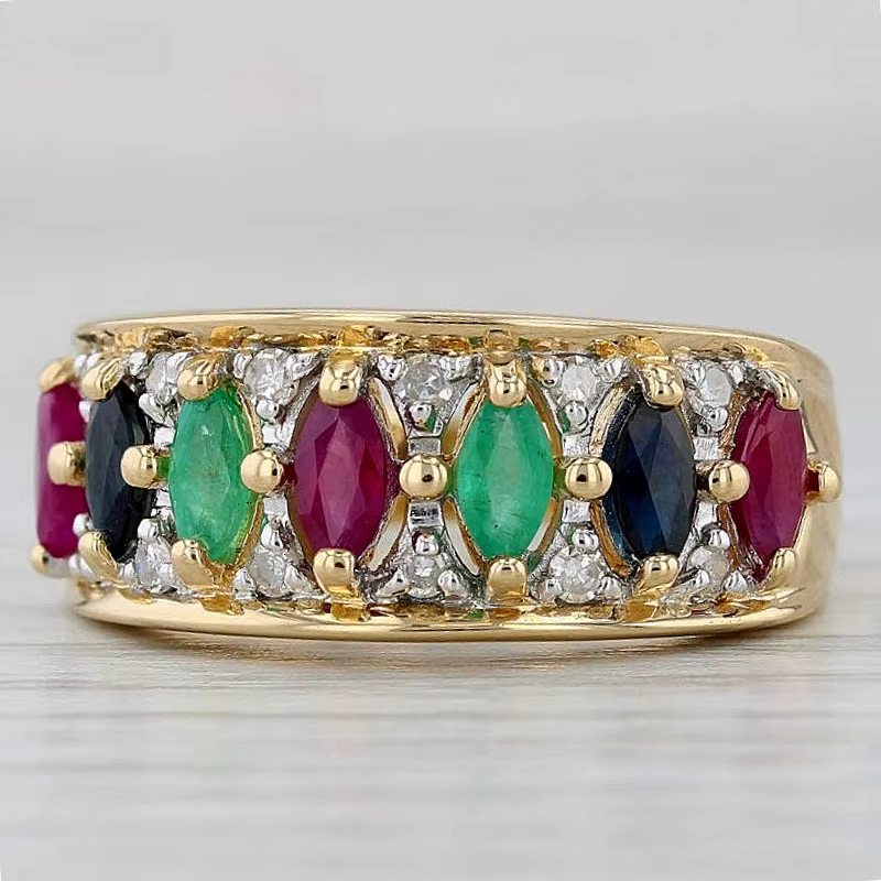 Bague de style bohème incrustée de zircone synthétique colorée pour femme