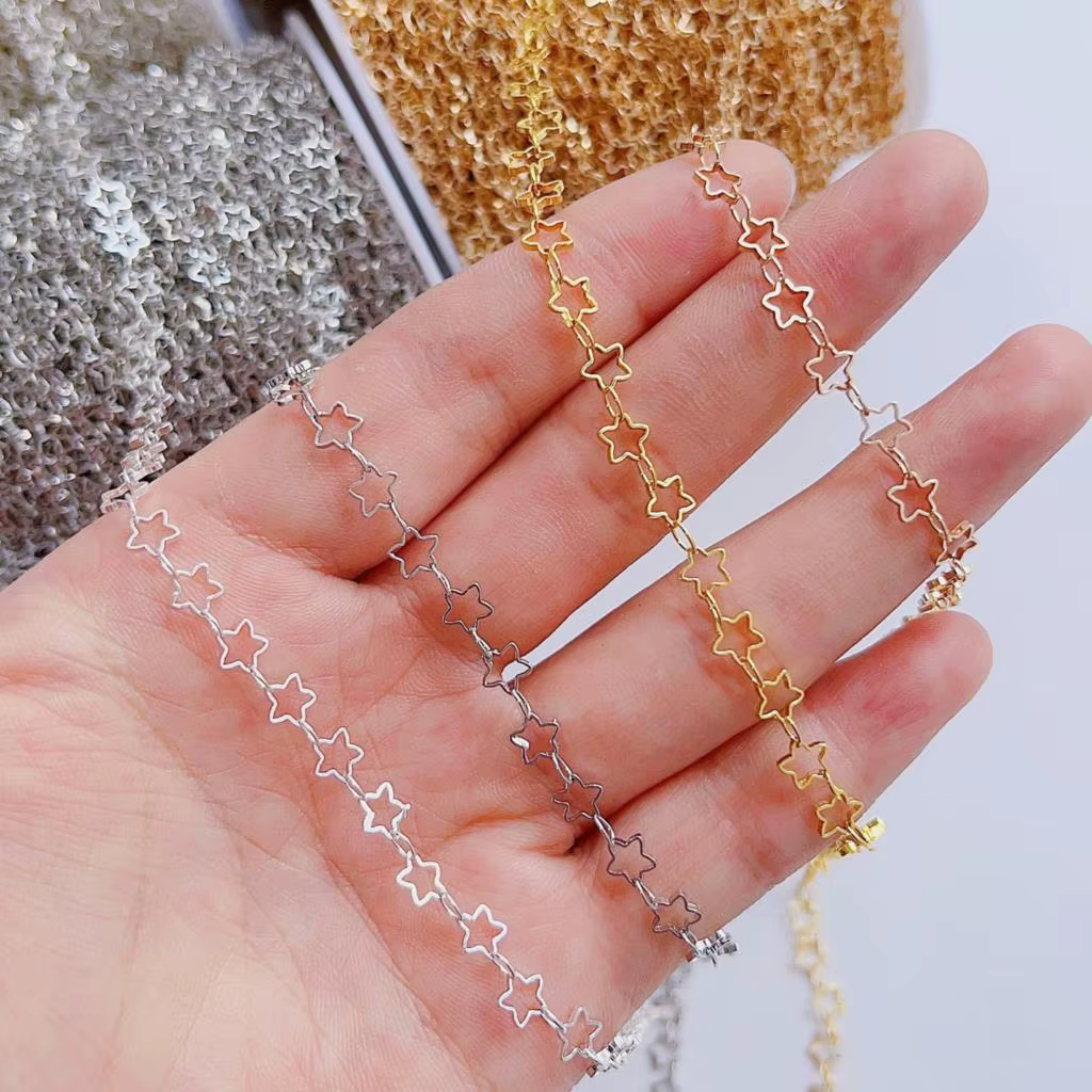 Chaîne en cuivre étoile couleur or 2 mètres 1 mètre pour la fabrication de colliers