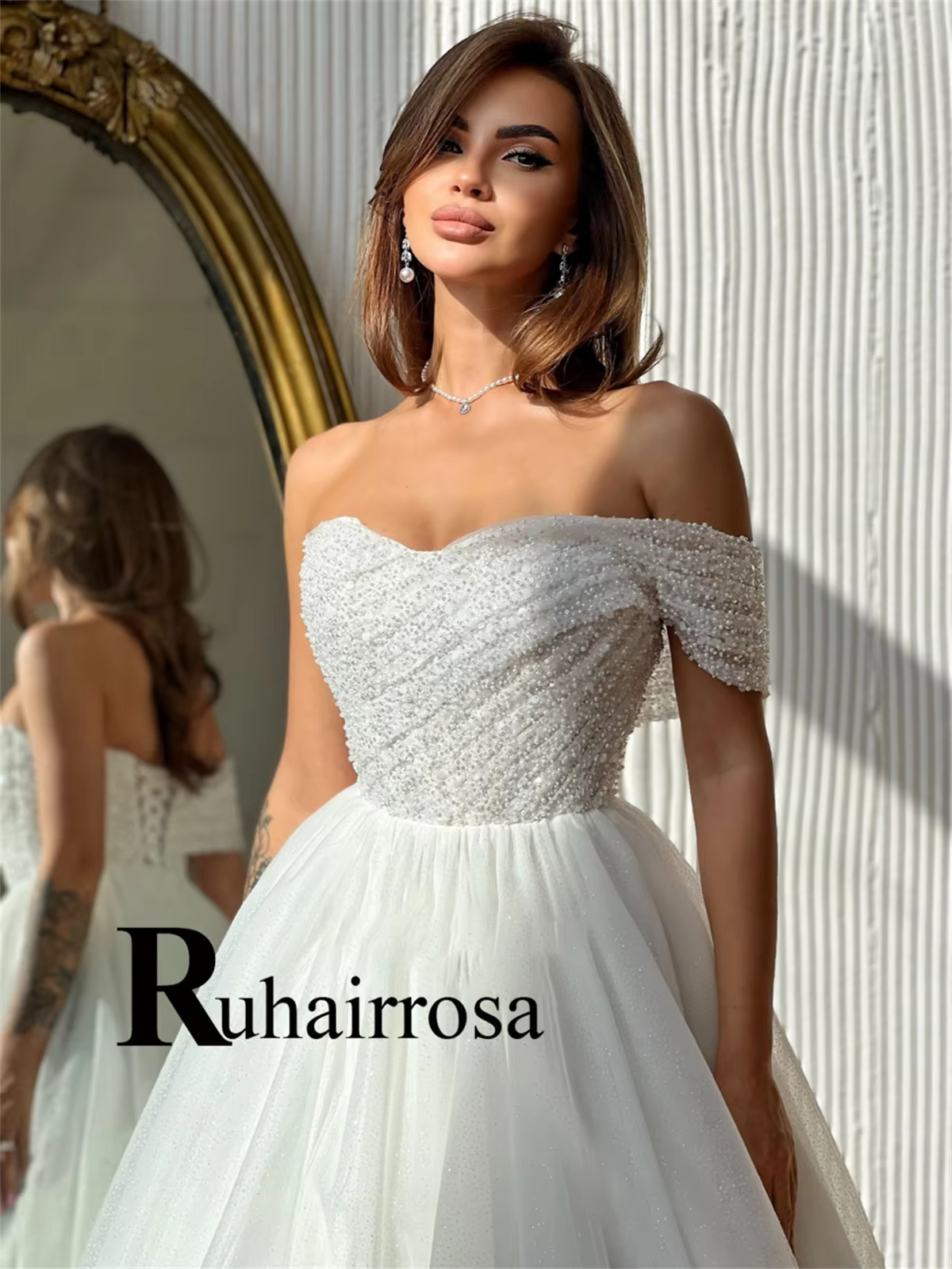 Ruhair gracieuse robe De mariée pour les femmes perles une épaule a-ligne à lacets Tulle robes De Novia Brautmode personnalisé