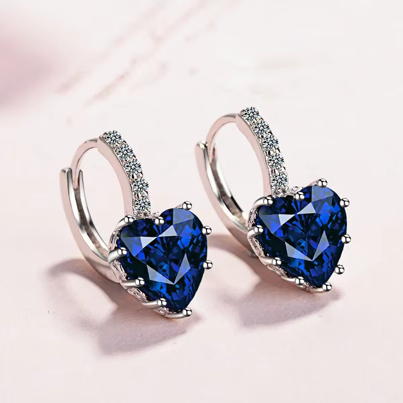 Boucles d'oreilles romantiques en argent regardé 925 pour femmes, 9 documents, coeur d'amour en cristal, boucle d'oreille de mariage, déclaration de mode, bijoux mignons