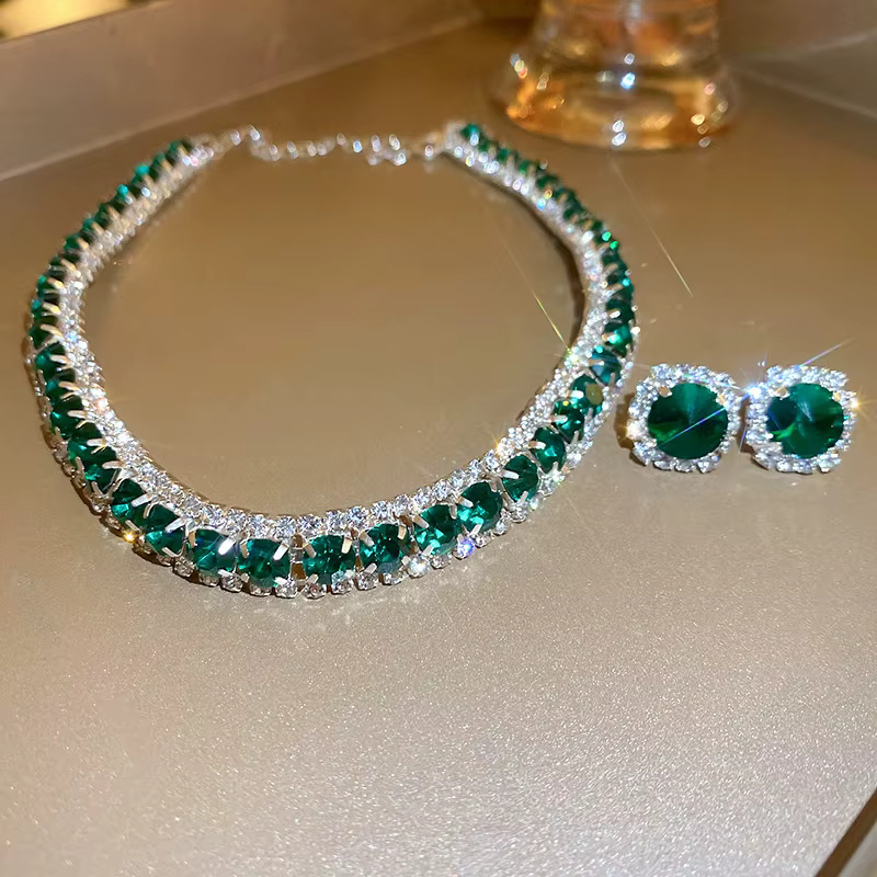 Ensembles de boucles d'oreilles en cristal vert pour femmes