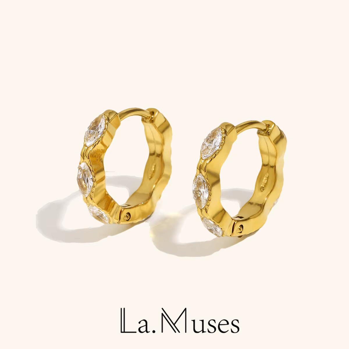 La. Muses – boucle d'oreille de luxe en Zircon pour femmes, œil de cheval brillant, en acier inoxydable, plaqué or PVD, tendance, bijoux quotidiens, accessoires, cadeau