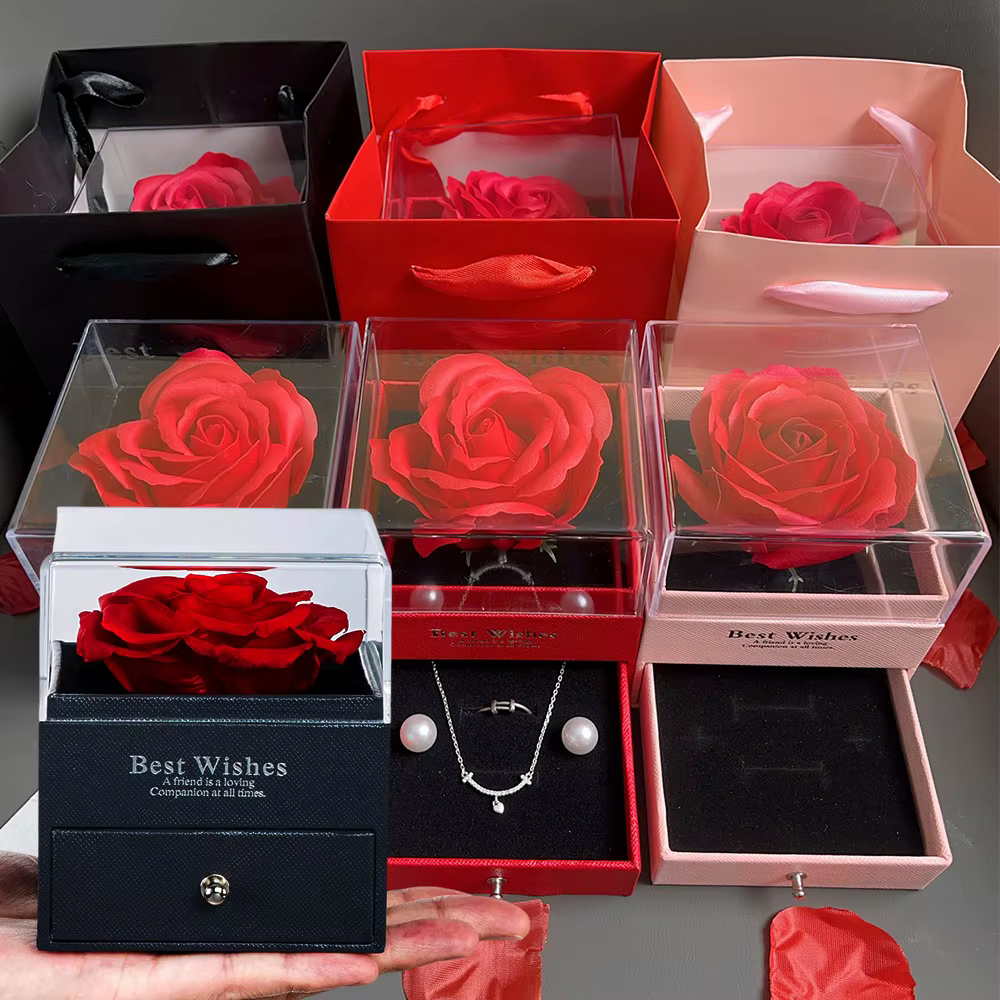 Boîte cadeau fleur rose pour femme, bijoux pour petites amies, matiques et colliers, coffrets cadeaux, rangement d'accessoires, nouvelle mode, Leon