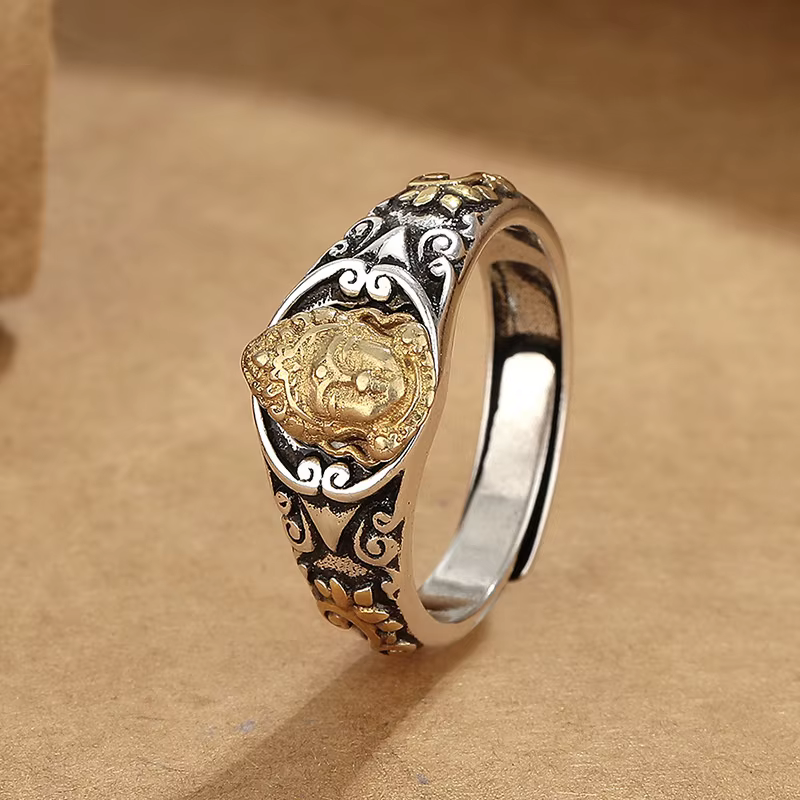 Bague Vintage en or et argent pour hommes