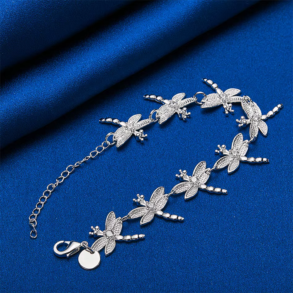 Bracelet en argent sterling 925 de 8 pouces avec zircon en forme de libellule