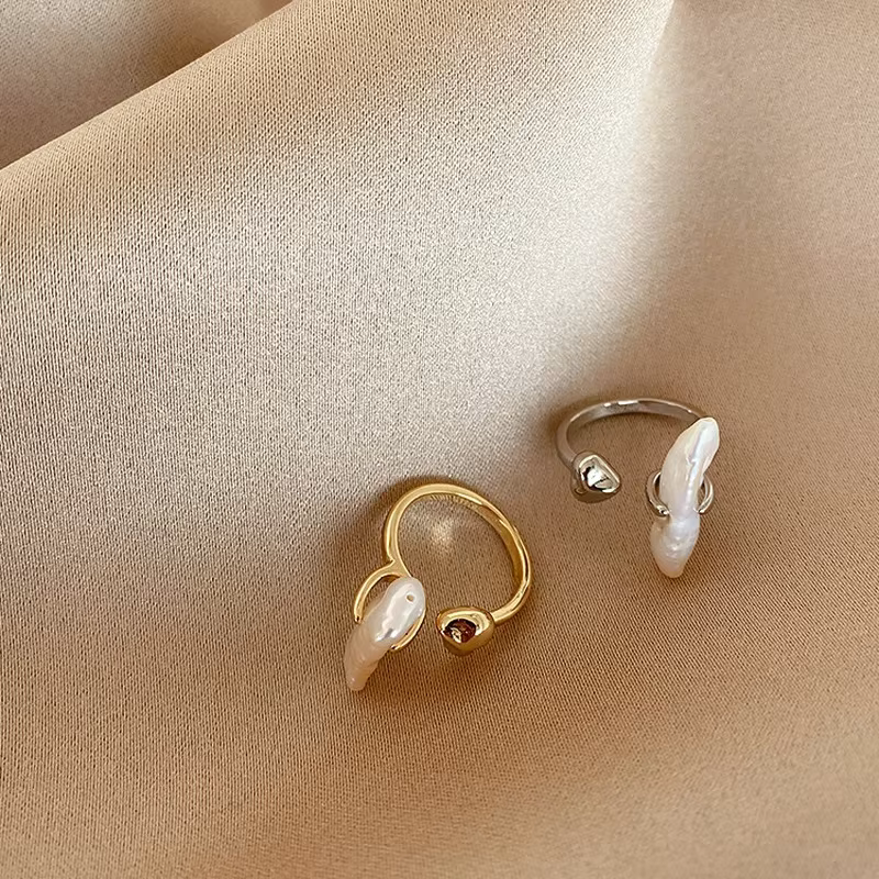 Minar – bagues ouvertes élégantes en perles d'eau douce naturelles irrégulières pour femmes, bijoux en métal réglables avec breloque