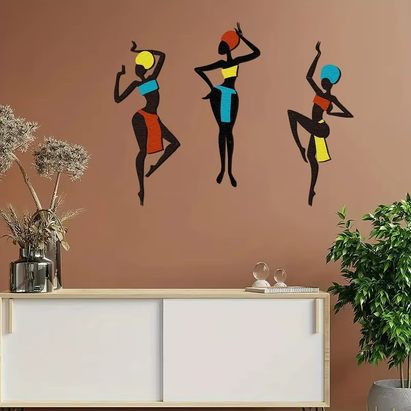 3 pièces d'art mural en métal africain - Art silhouetté de style danse ethnique