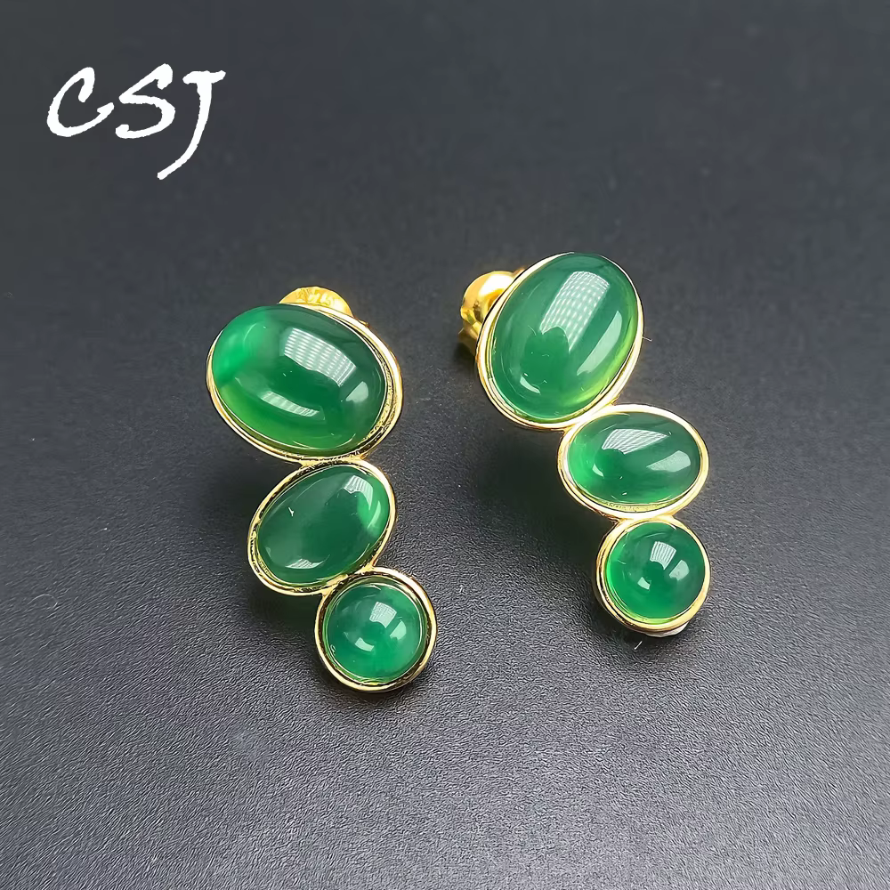 Boucles d'oreilles élégantes en Agate verte naturelle