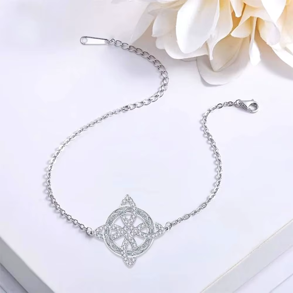 Bracelet en argent thaïlandais 925 avec nœud de sorcière et zircone pour femmes