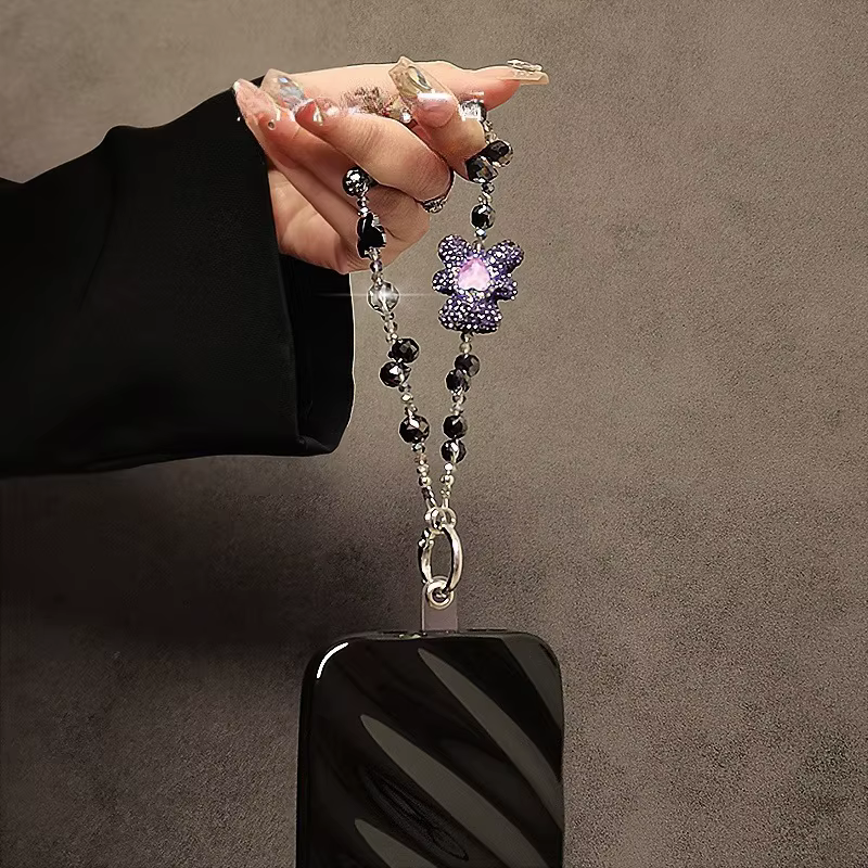 Chaîne de téléphone portable de luxe haut de gamme en forme d'ours de dessin animé entièrement ornée de diamants