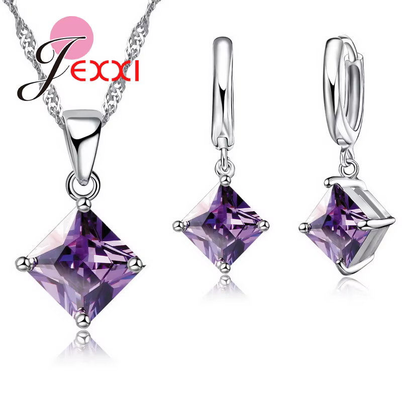 Ensemble de bijoux en argent regardé 925 avec pendentif en cristal CZ pour femme