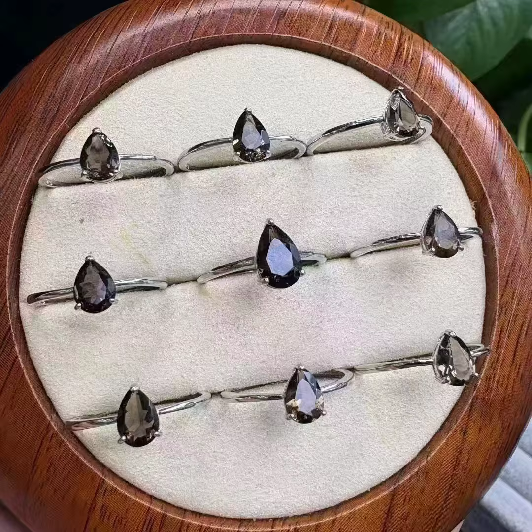 Bague en argent 925 avec quartz fumé naturel à facettes