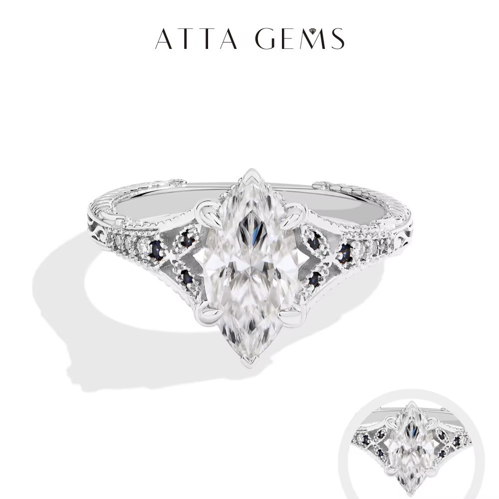 ATTAGEMS – bague en Moissanite taille Marquise