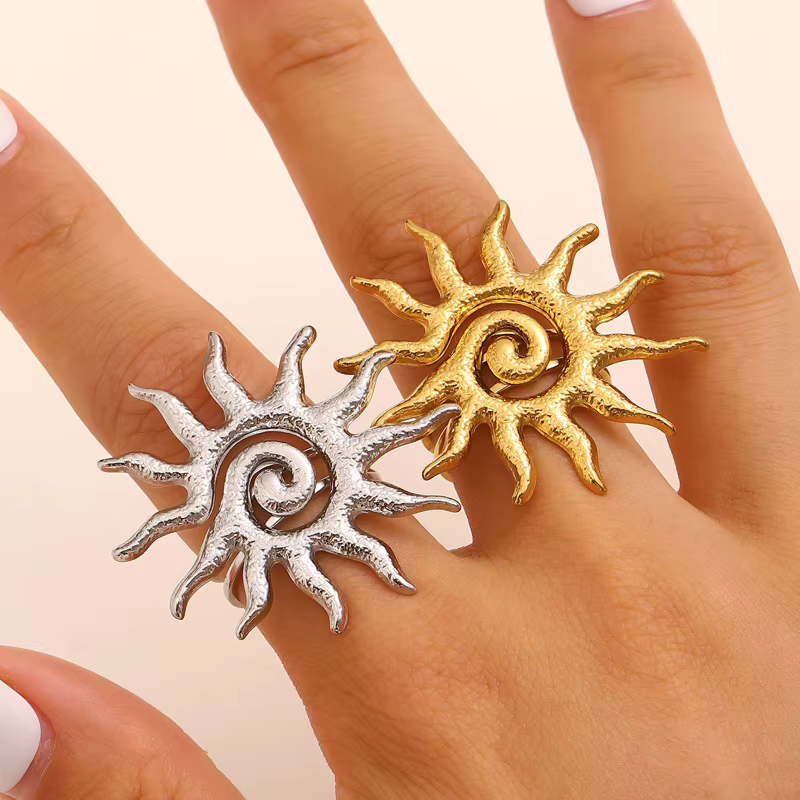 Bagues vintage en acier inoxydable pour femmes, bague tournesol dorée exagérée, bijoux fantaisie tendance, accessoires cadeau