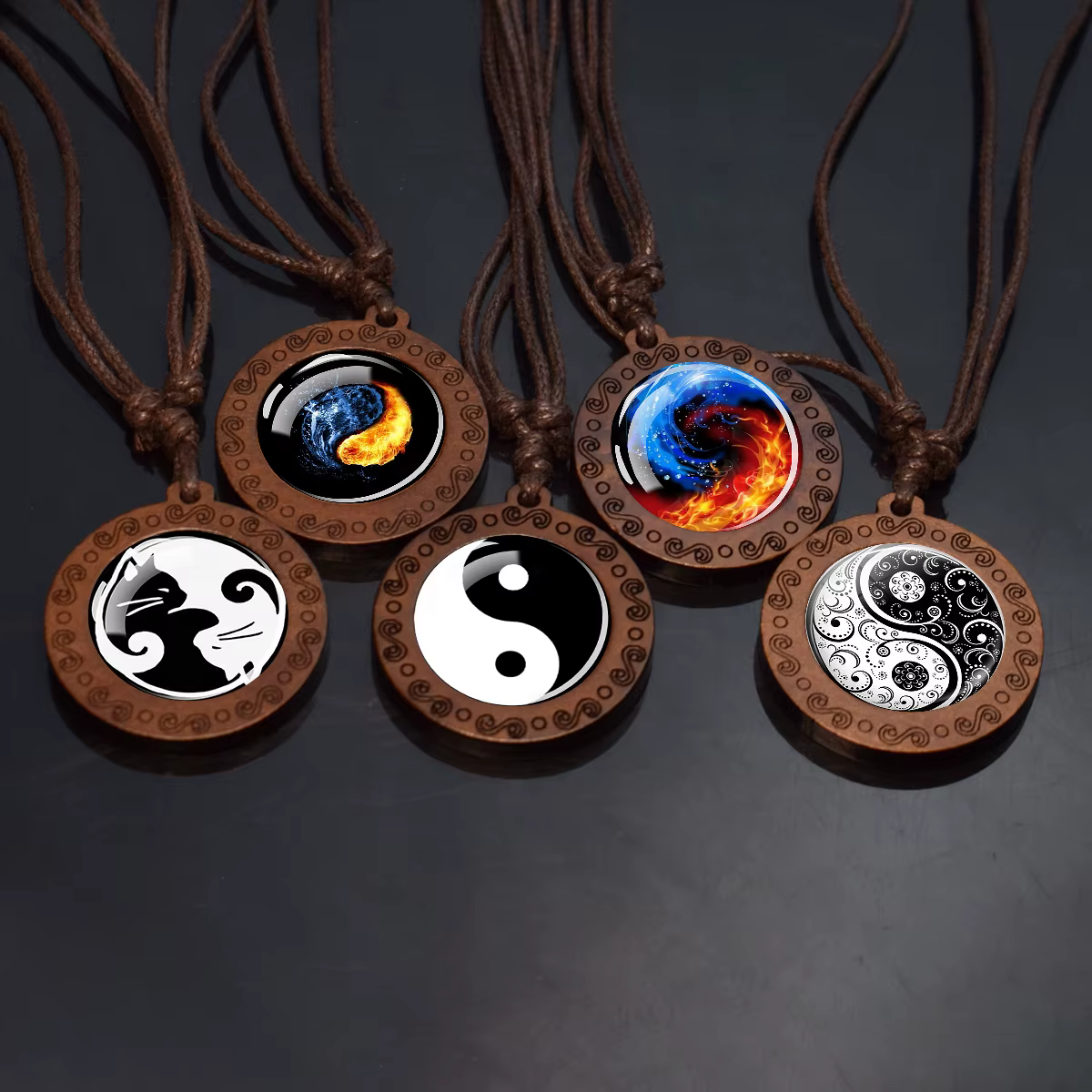 Yin Composer Tapiercing Collier Pendentif en Bois de Verre