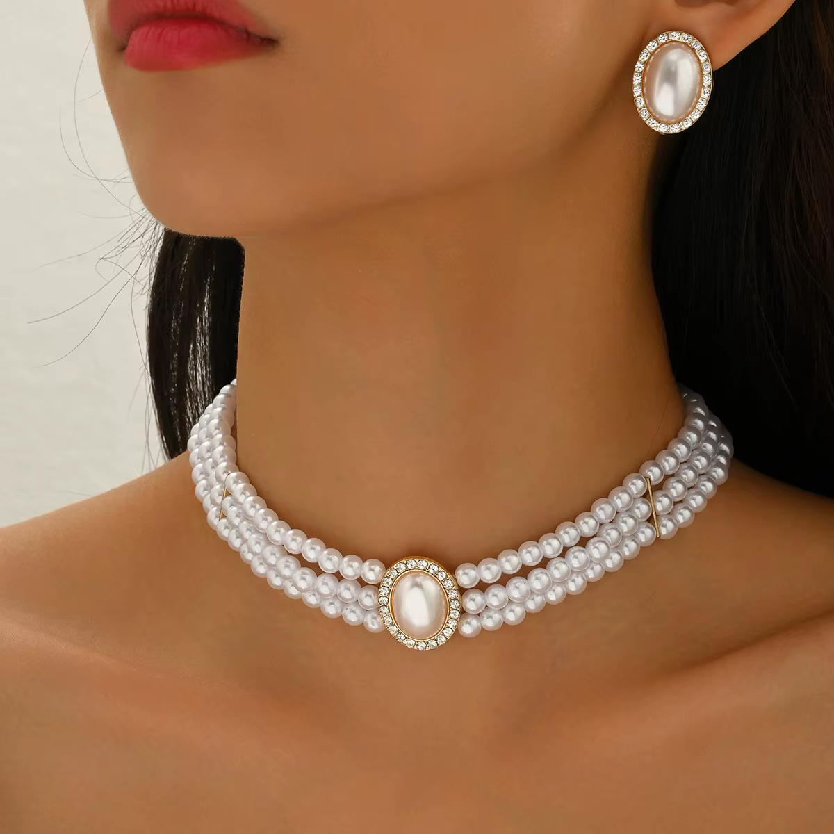 Ensemble collier et boucles d'oreilles multicouches en fausses perles, élégant, Style français, bijoux de luxe polyvalents, transfrontaliers, nouvel arrivage