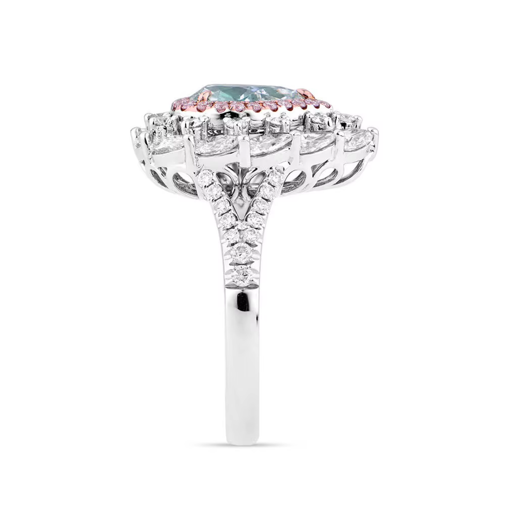 Bague de fiançailles en moissanite bleu vert en forme de poire