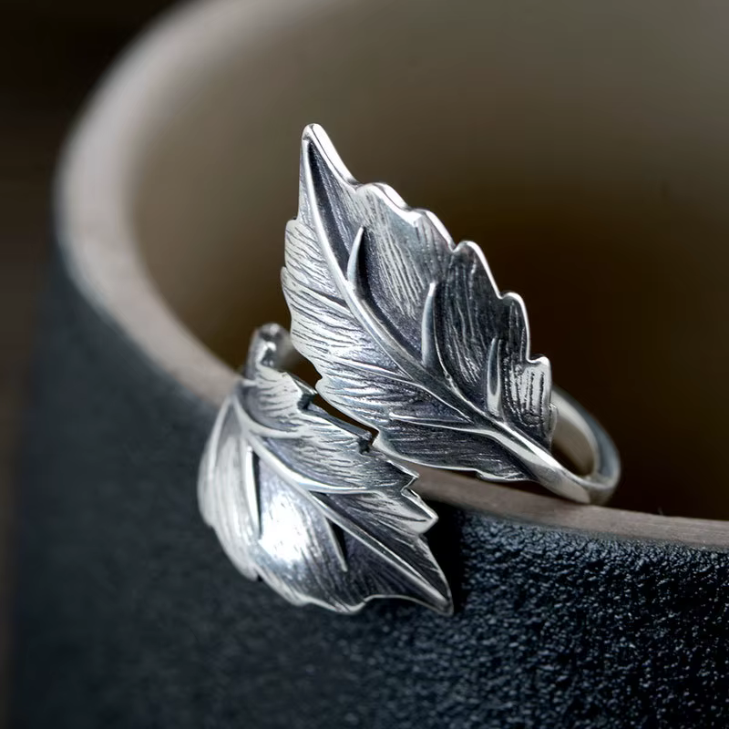 Buyee 925 en argent Sterling grand anneau doigt élégant Gary feuille