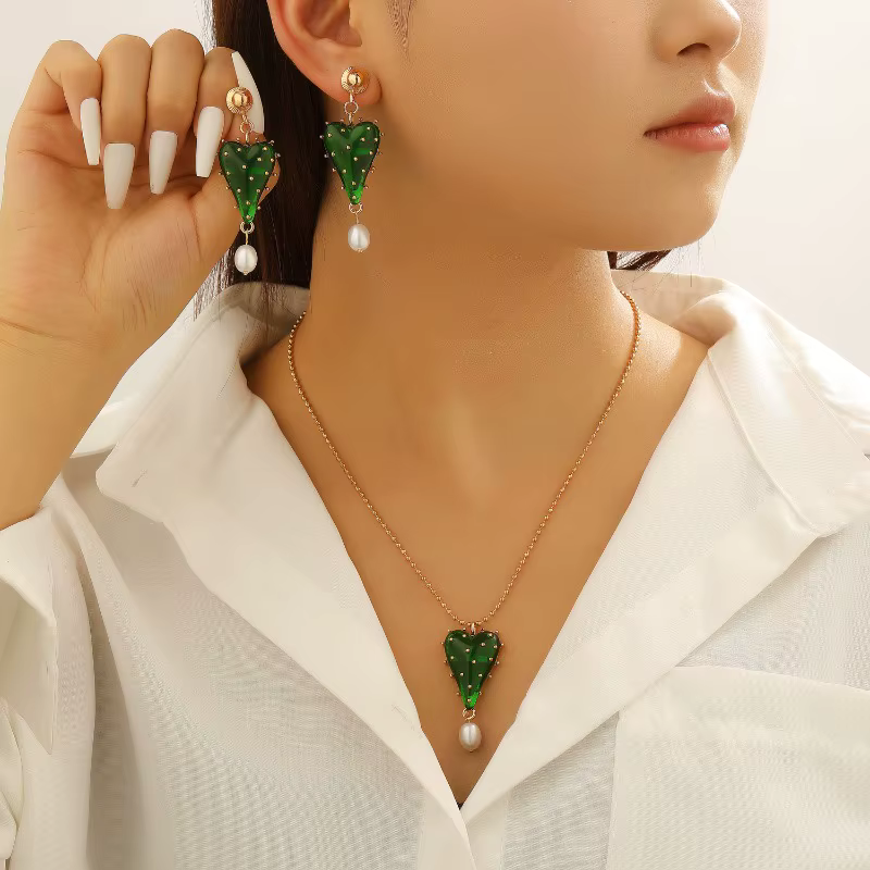 VIVILADY Vintage amour coeur points perle pendentif ensembles boucles d'oreilles pour femmes mode bijoux minimaliste accessoires en gros