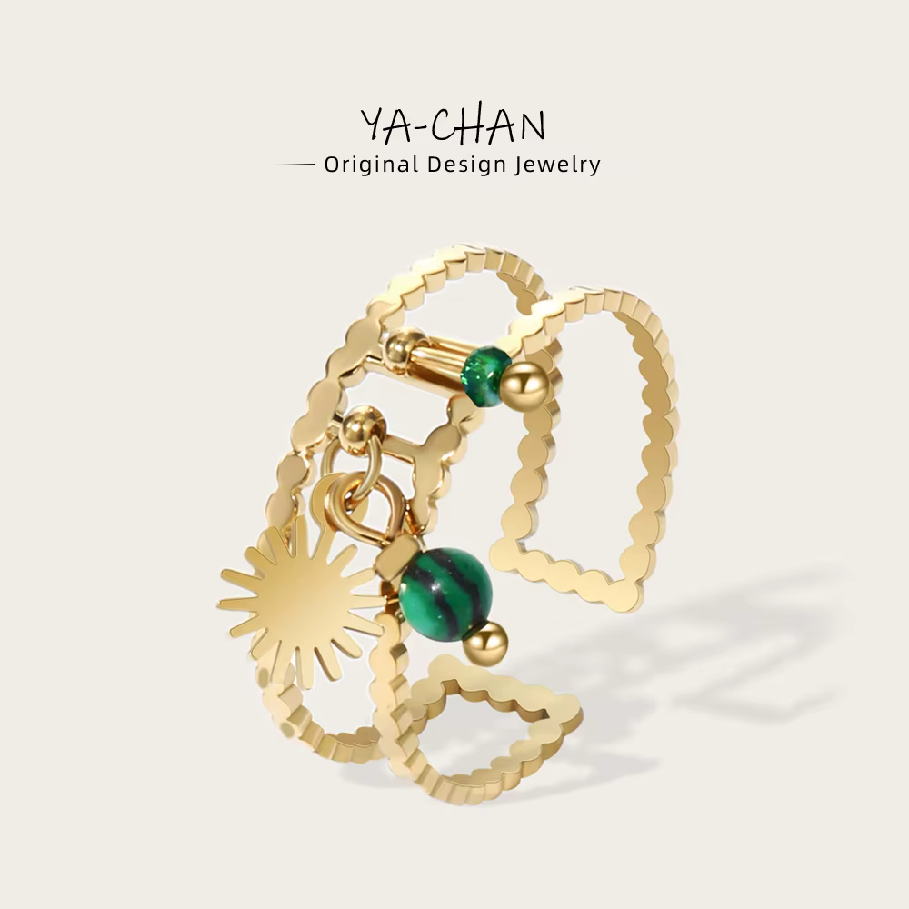 YACHAN Bague pendentif étoile géométrique élégante en acier inoxydable plaqué or bijoux imperméables de haute qualité