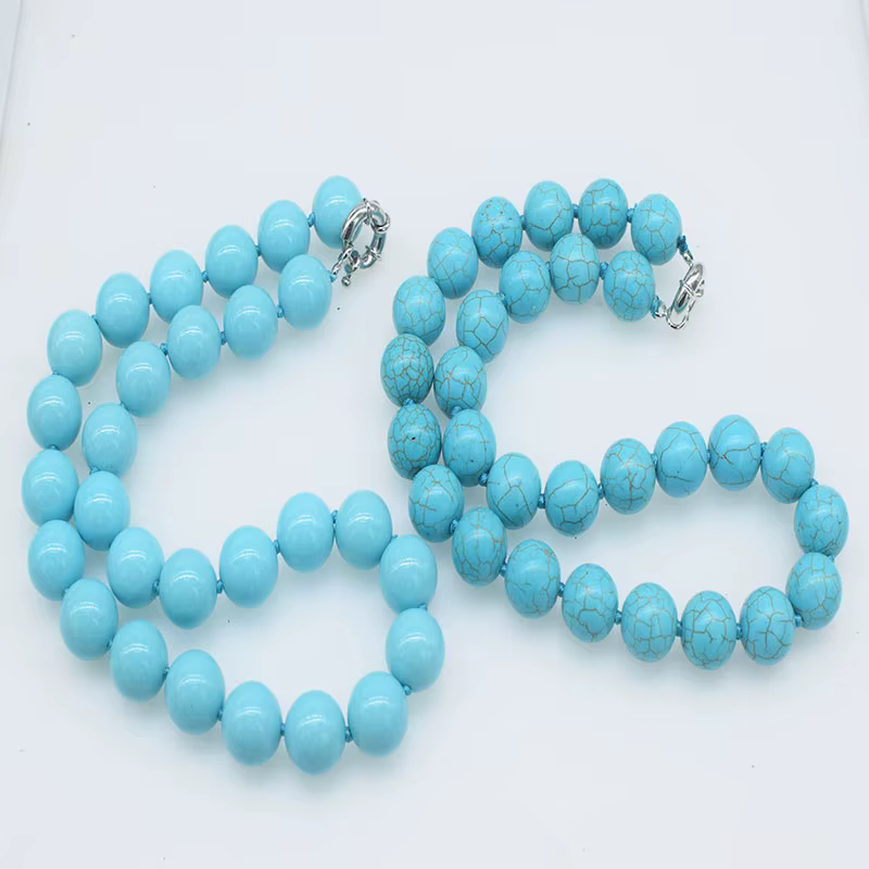 Collier rond en howlite turquoise bleu 14 mm, perles naturelles 43 cm