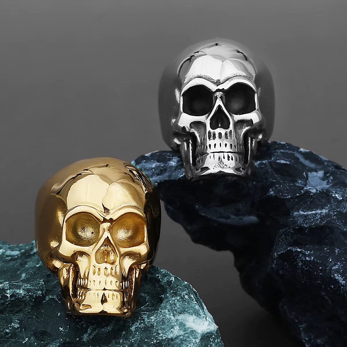 Bague tête de mort rétro en acier inoxydable pour homme