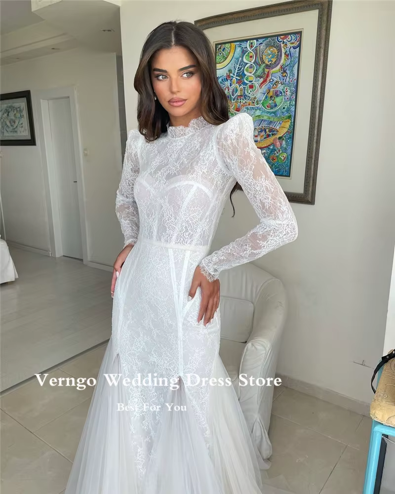 Verngo-Robe de Mariée Élégante en Dentelle de Forme Sirène pour Femme
