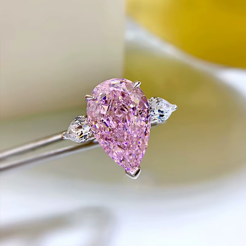 Goutte d'eau laboratoire rose Moissanite diamant bague 100% réel 925 en argent sterling fête de mariage anneaux pour les femmes bijoux de fiançailles