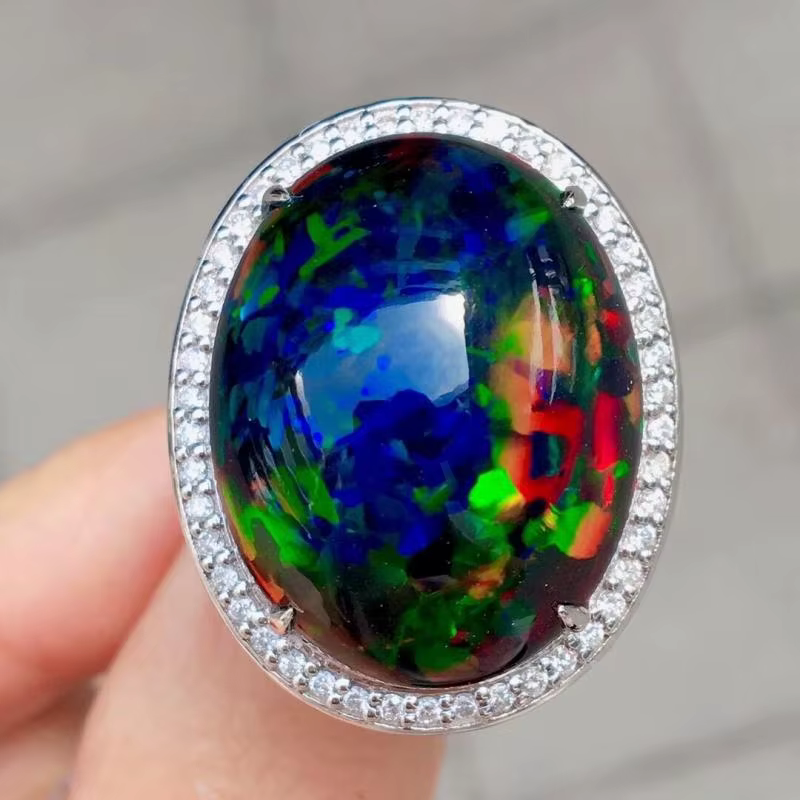 Bague en opale imitation multicolore de grande taille luxueuse pour femmes