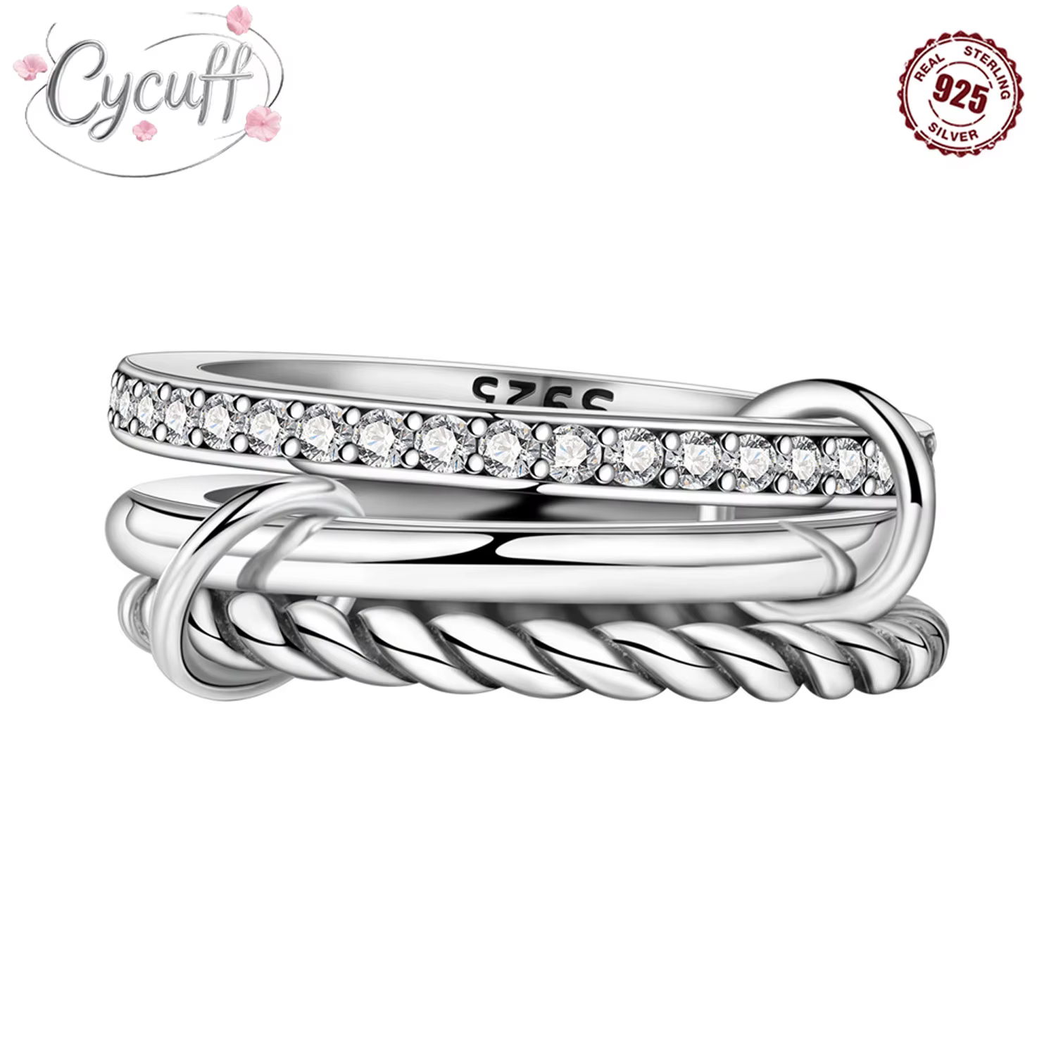 Bague empilable à trois anneaux en argent sterling 925 pour femme