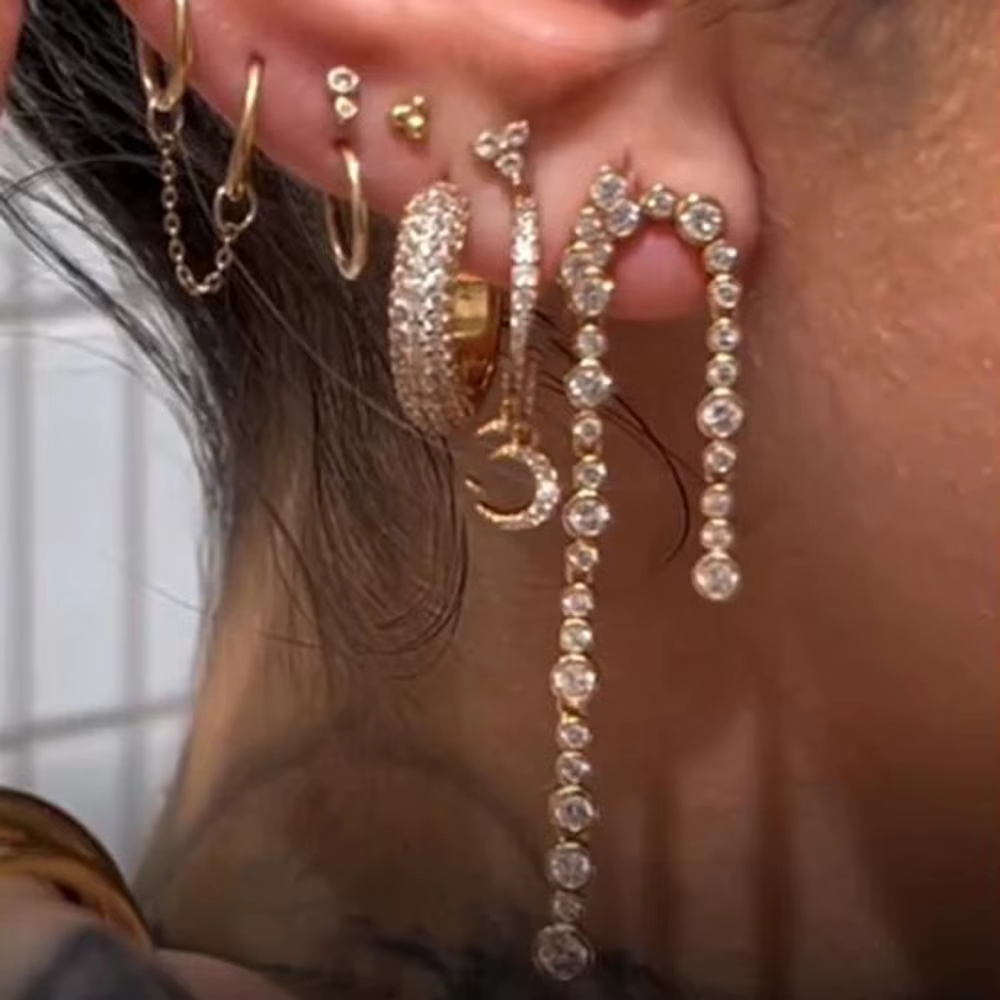 Boucles d'oreilles pendantes à double chaîne ronde avec pampilles