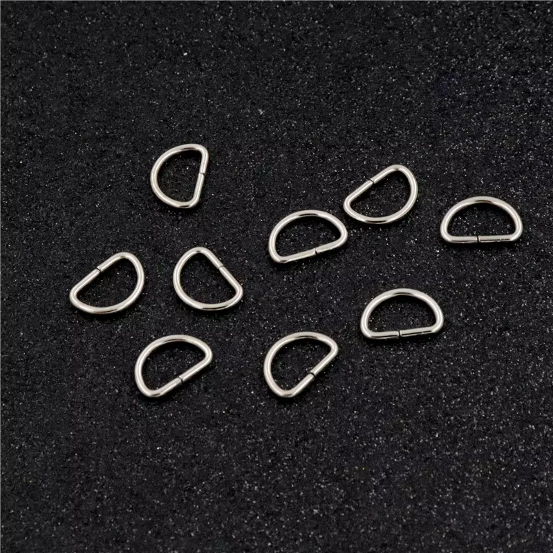 100 pièces rhodié largeur intérieure 11mm demi-rond en forme Non soudé D anneau anneaux de saut bricolage sac accessoires pour la fabrication de bijoux