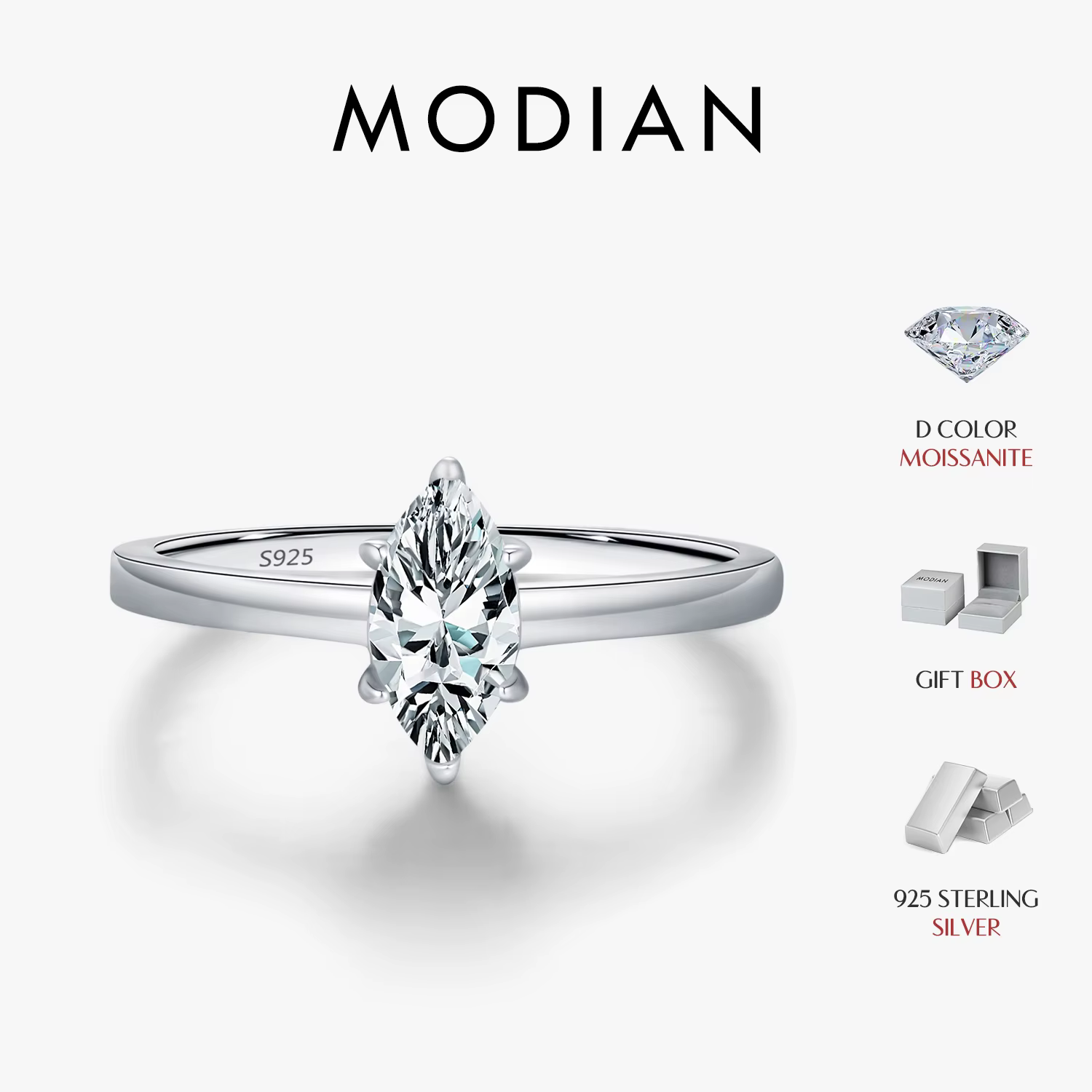 MODIAN D couleur Marquise coupe rhombique Moissanite 925 en argent Sterling bagues de luxe pour les femmes de mariage bijoux fins cadeaux