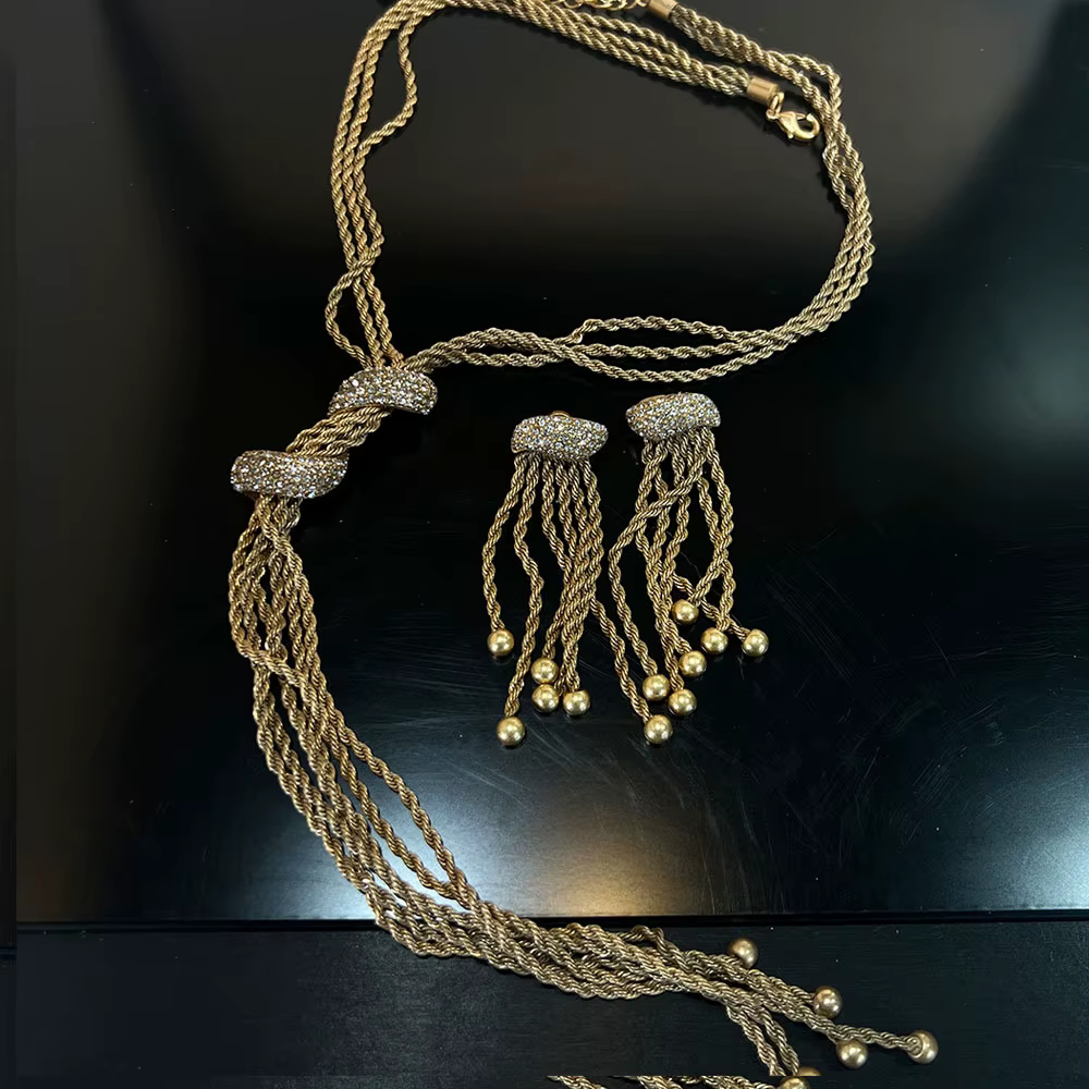Ensemble de bijoux à pampilles vintage pour femmes, boucles d'oreilles et collier