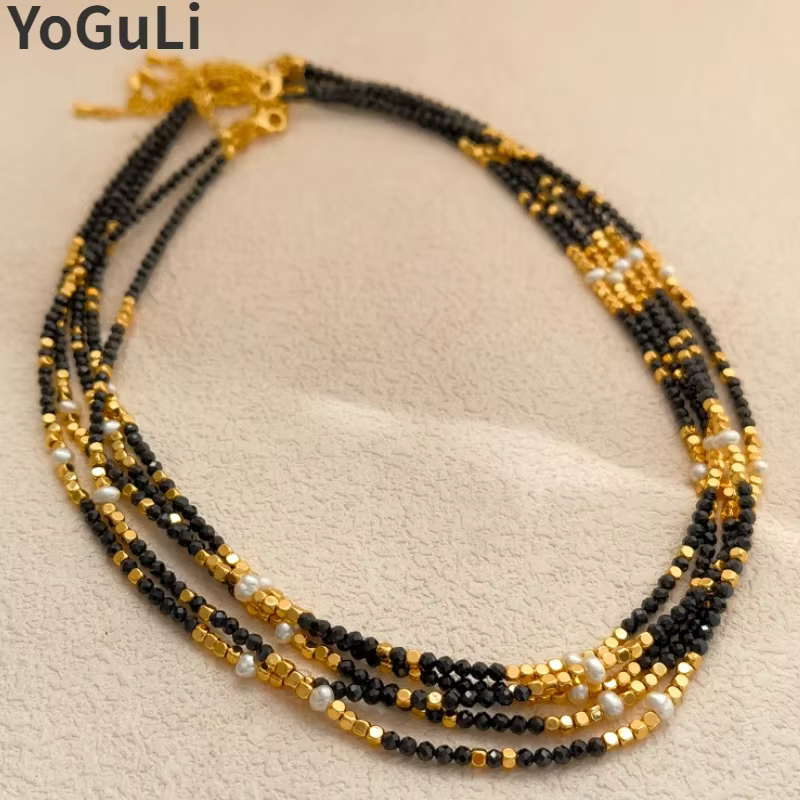 Bijoux rétro une couche Vintage tempérament couleur or collier de perles noires pour femmes fille offre spéciale accessoires livraison directe
