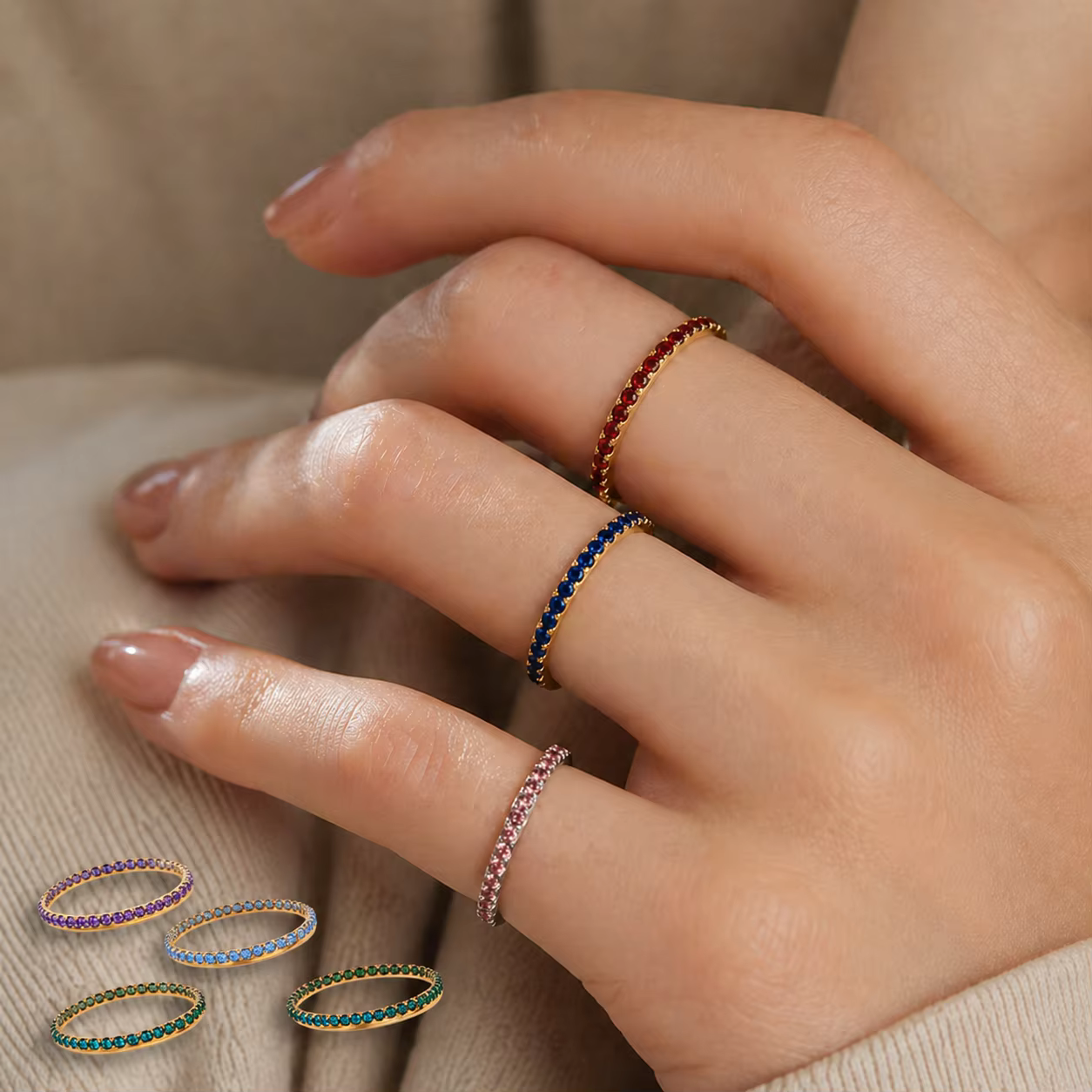 Bague personnalisée avec pierre de naissance des 12 mois pour femme