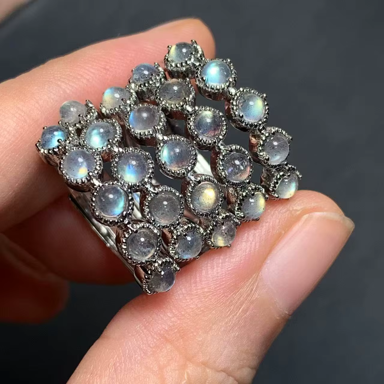Bague en pierre de lune Labradorite naturelle MM