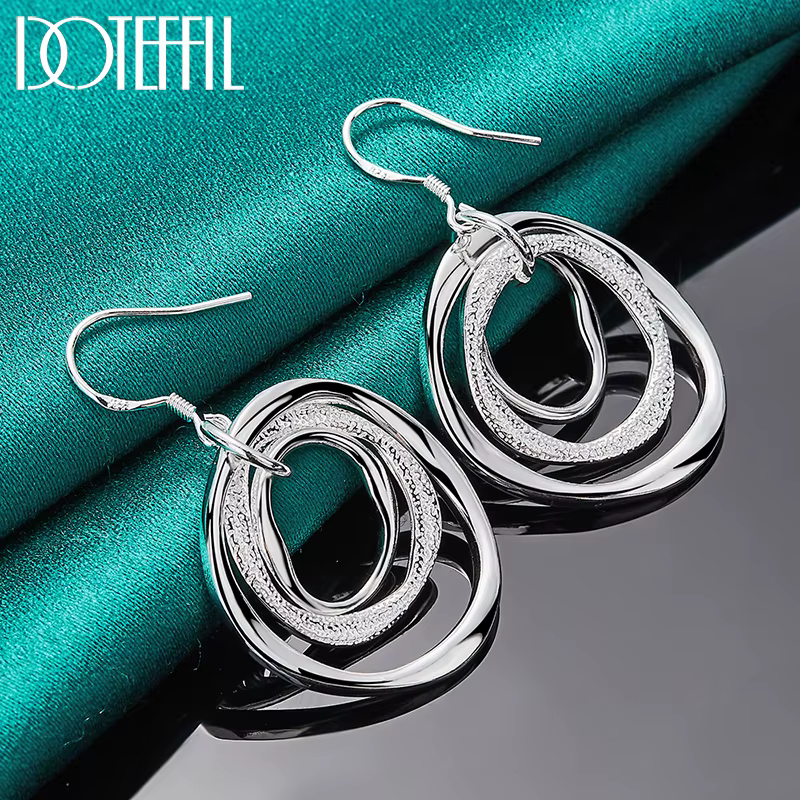 DOTEFFIL 925 en argent Sterling trois cercles boucle d'oreille pour femme dame mariage fiançailles fête bijoux de mode