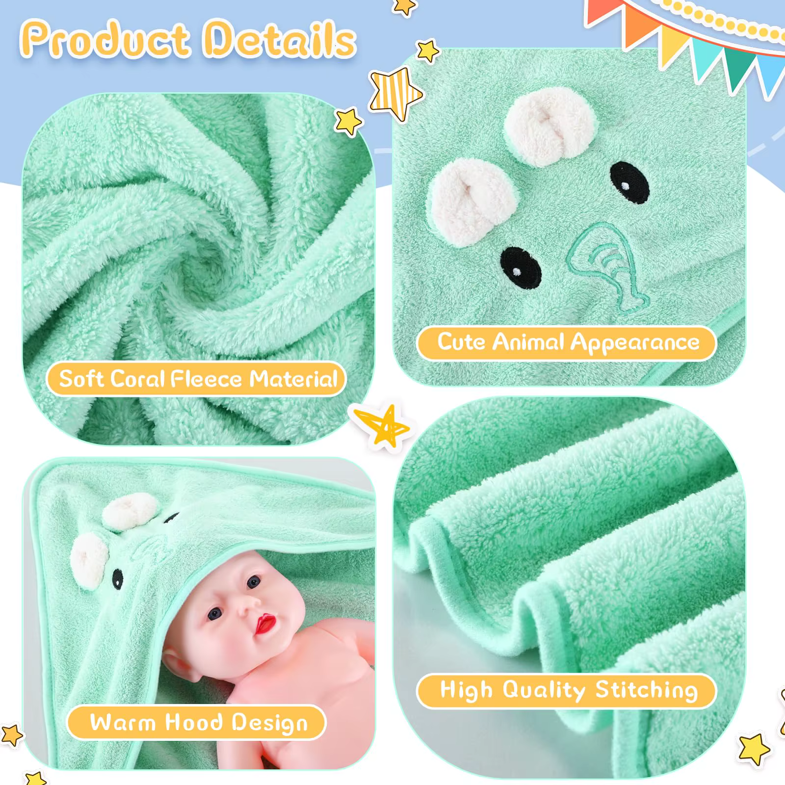 1 Peignoir pour bébé, Serviette de bain pour bébé